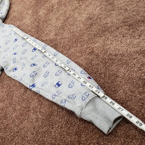 Champion Reverse Weave Mens Medium M Hoodie Sweatshirt Gray Grey Logo All Over - Picture 9 of 12